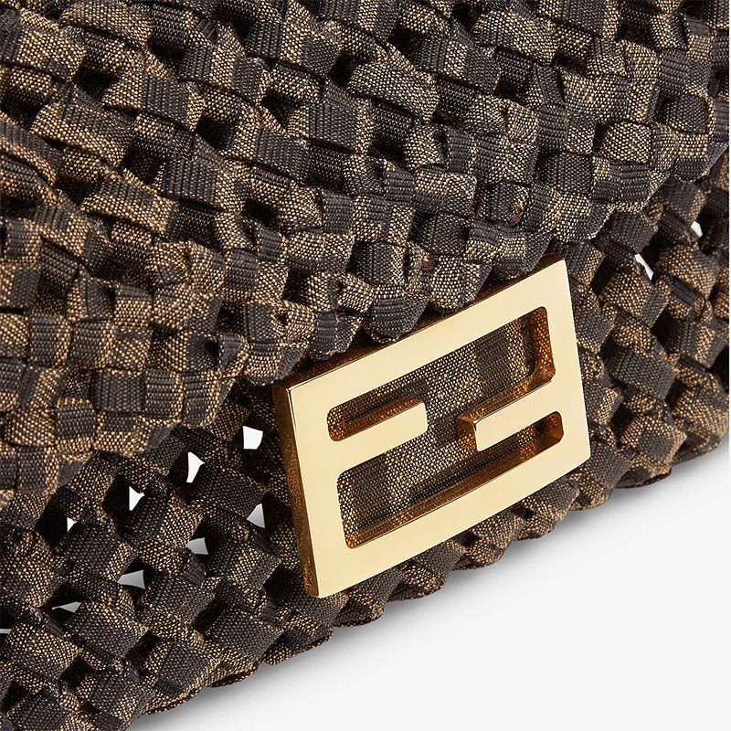 Affordable Fendi Mini Baguette Bag In Fabric Interlace Coffee