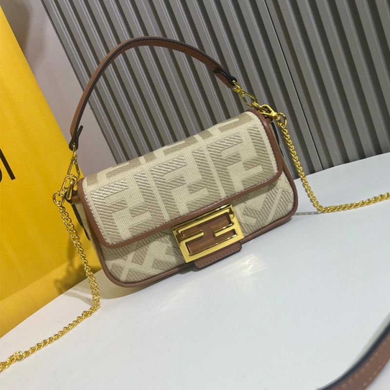 Affordable Fendi Mini Baguette Bag In FF Motif Canvas Beige