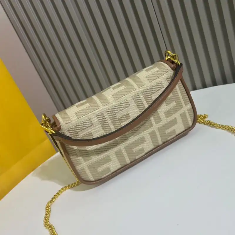 Affordable Fendi Mini Baguette Bag In FF Motif Canvas Beige