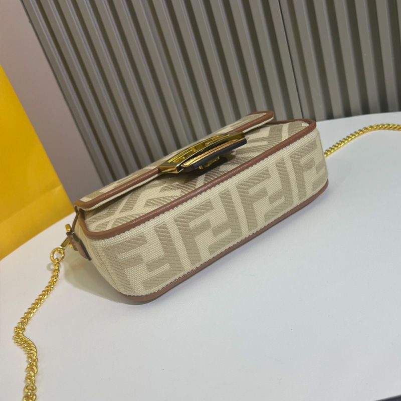 Affordable Fendi Mini Baguette Bag In FF Motif Canvas Beige