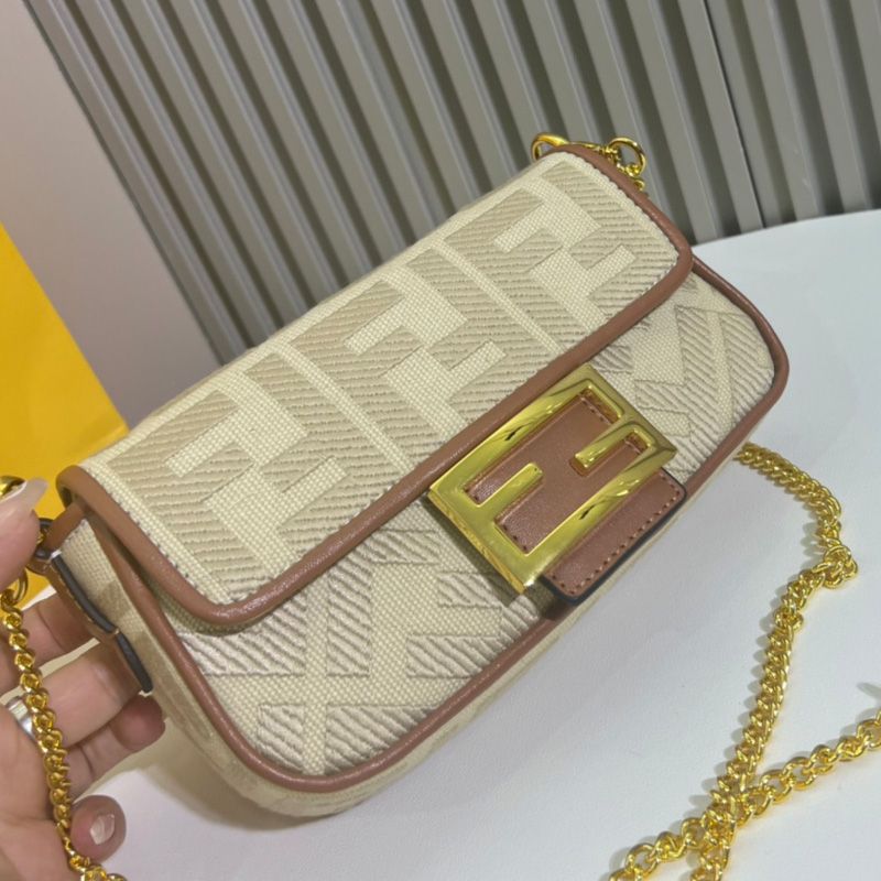 Affordable Fendi Mini Baguette Bag In FF Motif Canvas Beige