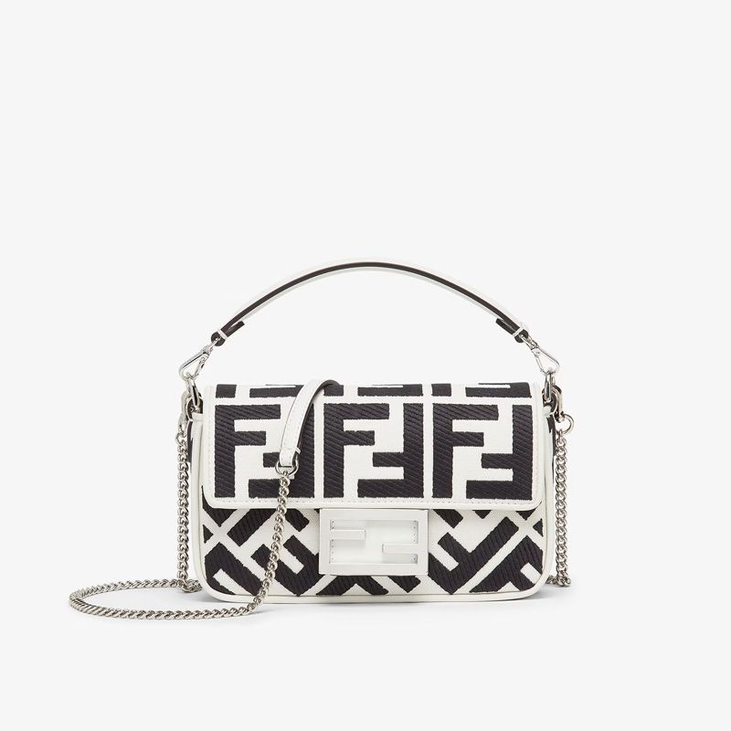 Affordable Fendi Mini Baguette Bag In FF Motif Canvas Black White