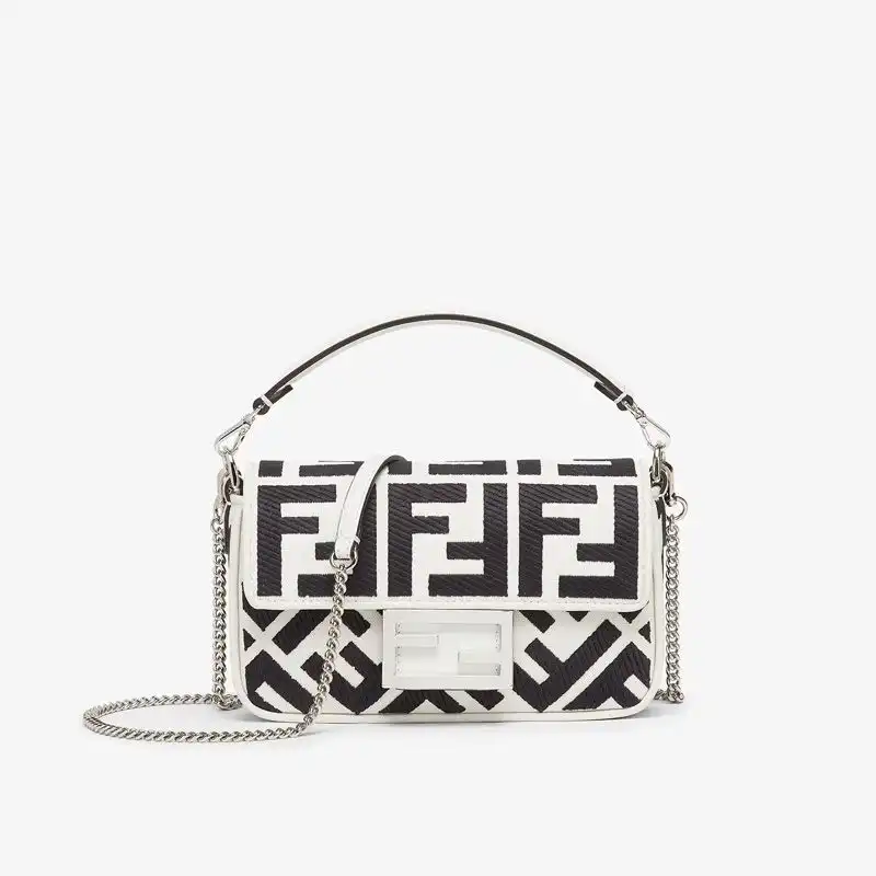 Fendi Mini Baguette Bag In FF Motif Canvas Black White