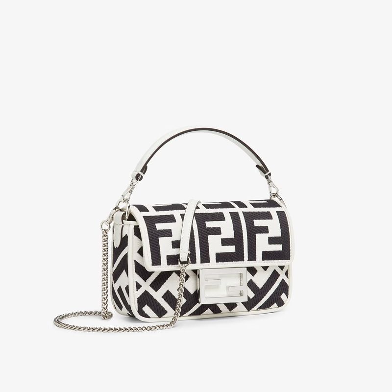 Affordable Fendi Mini Baguette Bag In FF Motif Canvas Black White