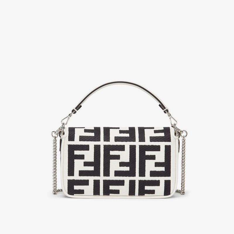 Affordable Fendi Mini Baguette Bag In FF Motif Canvas Black White