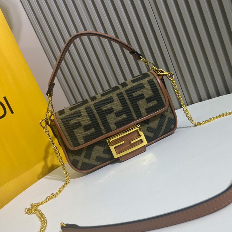 Affordable Fendi Mini Baguette Bag In FF Motif Canvas Green