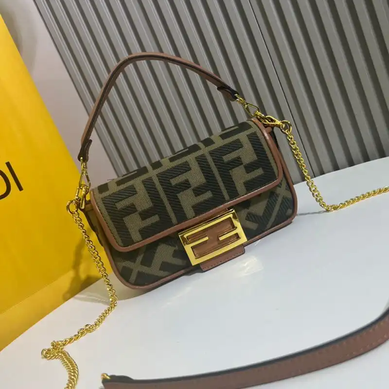 Fendi Mini Baguette Bag In FF Motif Canvas Green