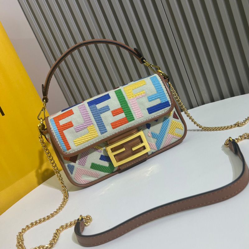 HOT Fendi Mini Baguette Bag In FF Motif Canvas Multi Beige