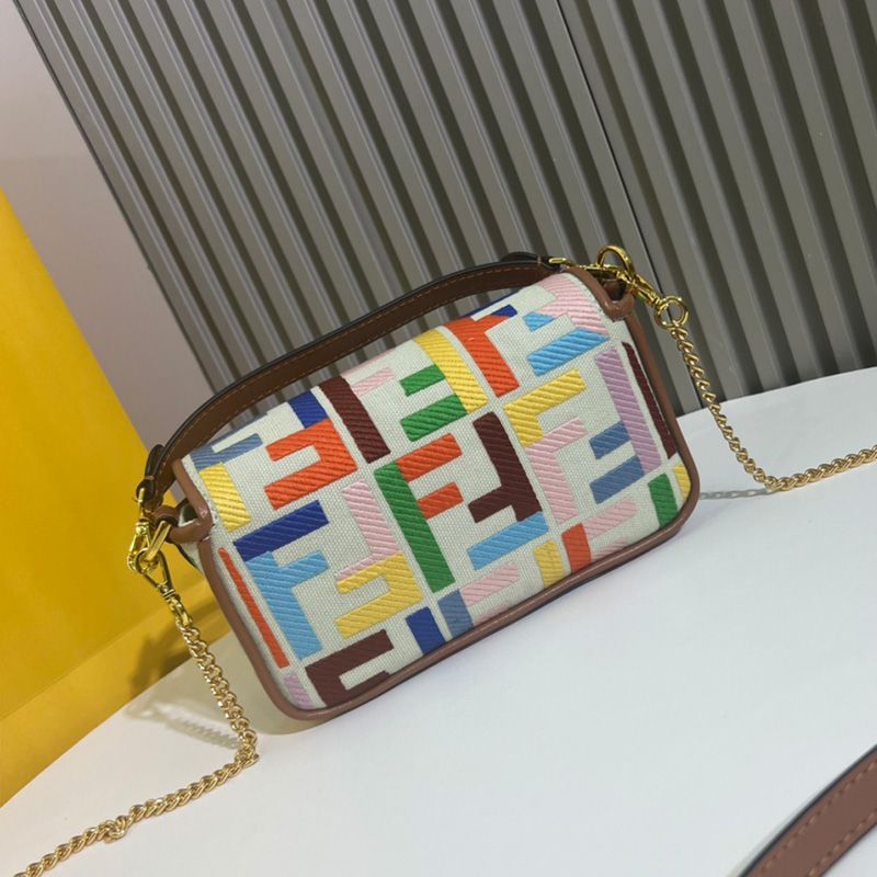 HOT Fendi Mini Baguette Bag In FF Motif Canvas Multi Beige