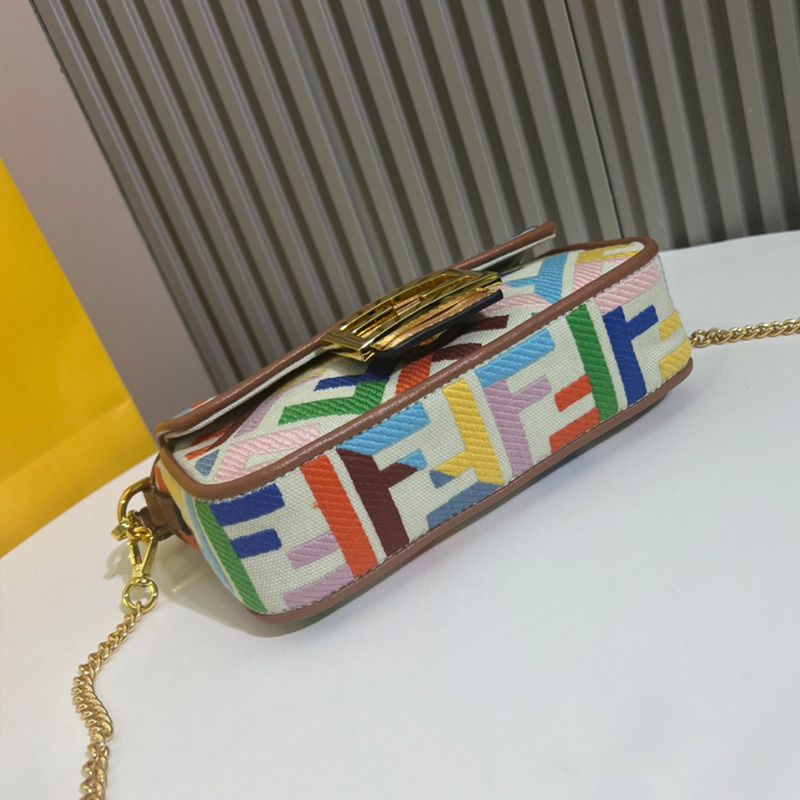 HOT Fendi Mini Baguette Bag In FF Motif Canvas Multi Beige