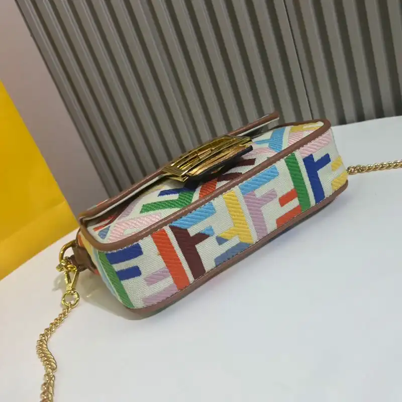 Cheap Fendi Mini Baguette Bag In FF Motif Canvas Multi Beige