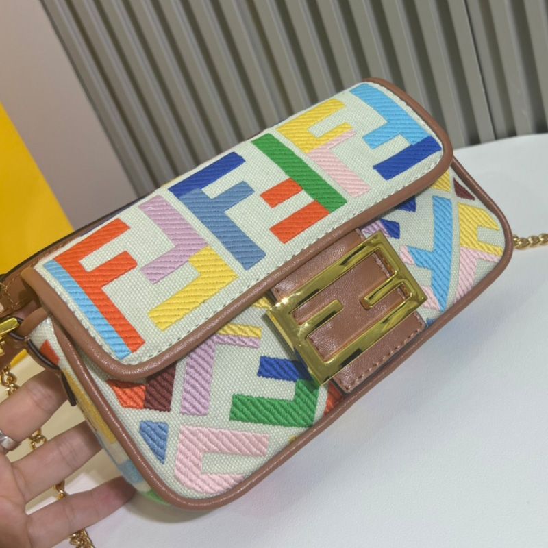 HOT Fendi Mini Baguette Bag In FF Motif Canvas Multi Beige