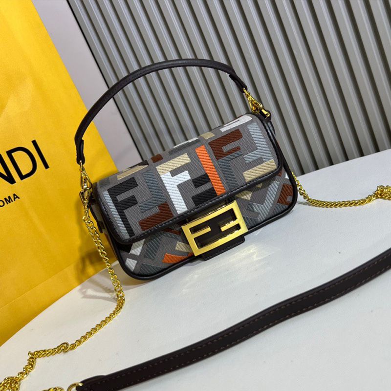 Affordable Fendi Mini Baguette Bag In FF Motif Canvas Multi Grey