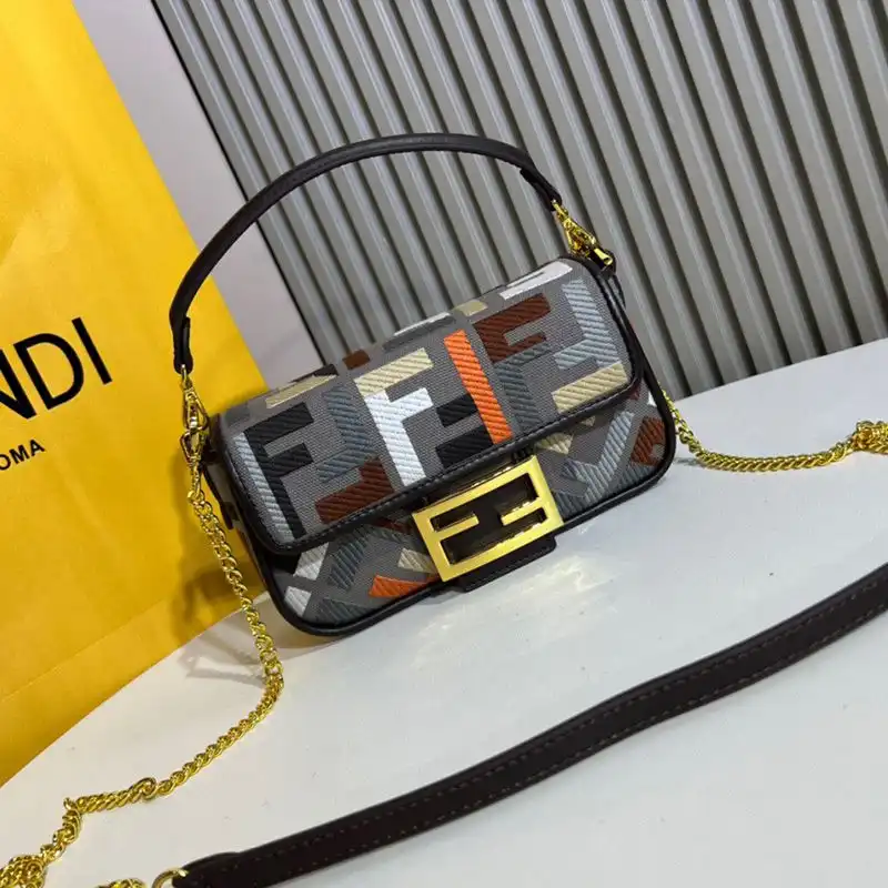 Fendi Mini Baguette Bag In FF Motif Canvas Multi Grey HOT SALE