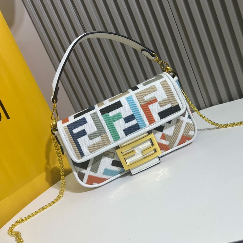 HOT Fendi Mini Baguette Bag In FF Motif Canvas Multi White