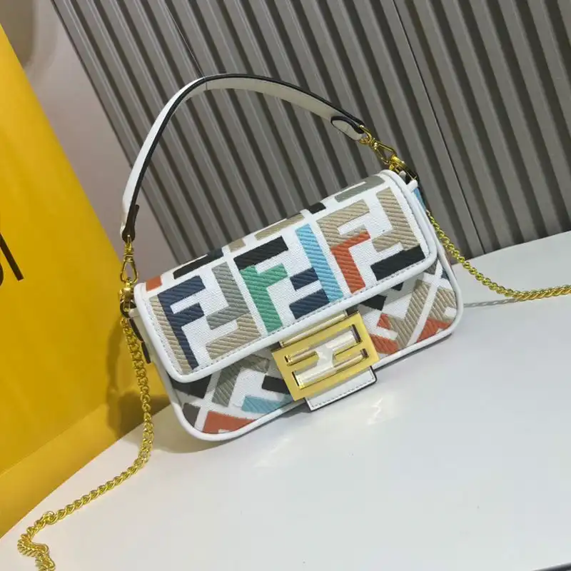 Fendi Mini Baguette Bag In FF Motif Canvas Multi White