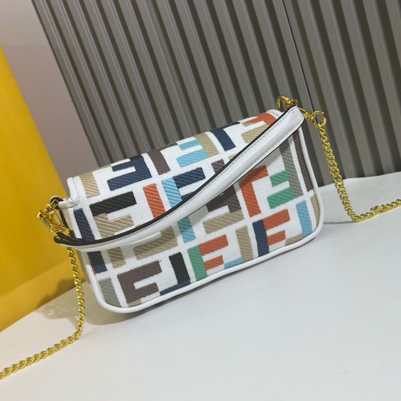 HOT Fendi Mini Baguette Bag In FF Motif Canvas Multi White