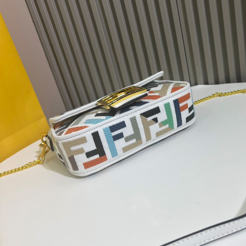 HOT Fendi Mini Baguette Bag In FF Motif Canvas Multi White