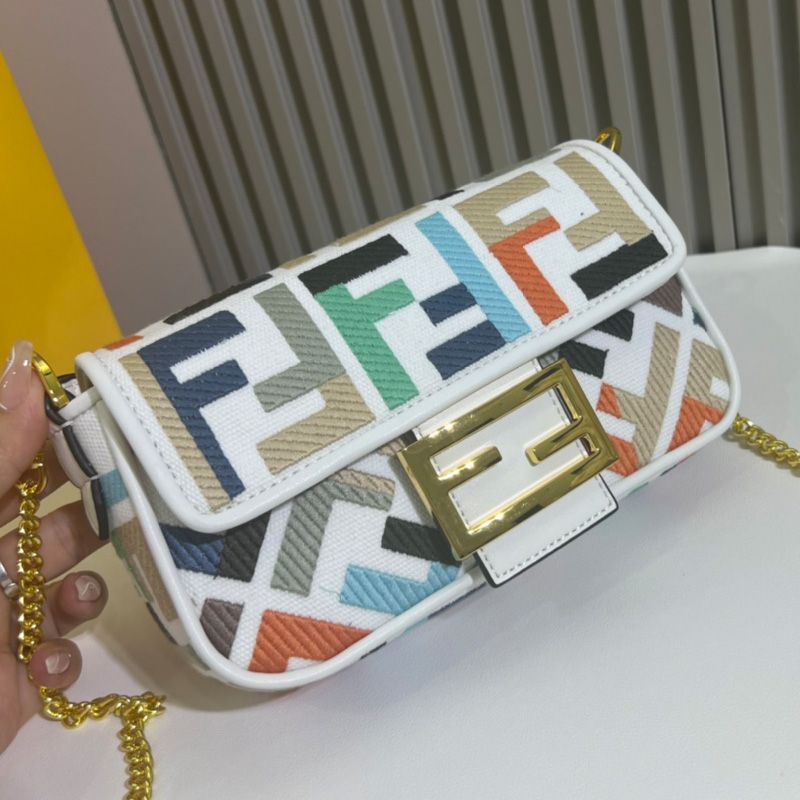 HOT Fendi Mini Baguette Bag In FF Motif Canvas Multi White