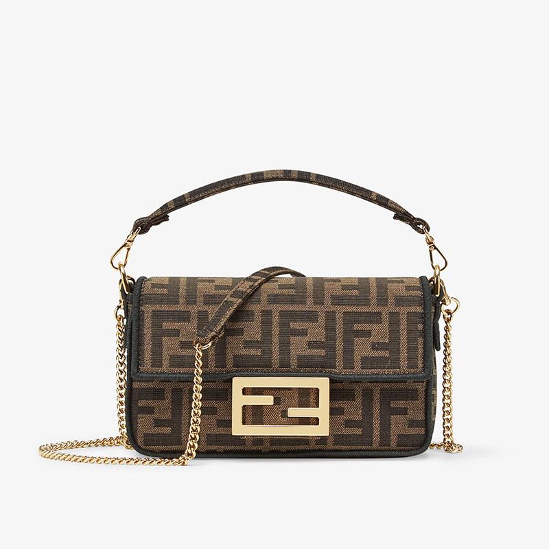 HOT Fendi Mini Baguette Bag In FF Motif Fabric Brown