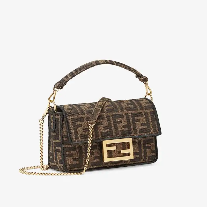 Cheap Fendi Mini Baguette Bag In FF Motif Fabric Brown