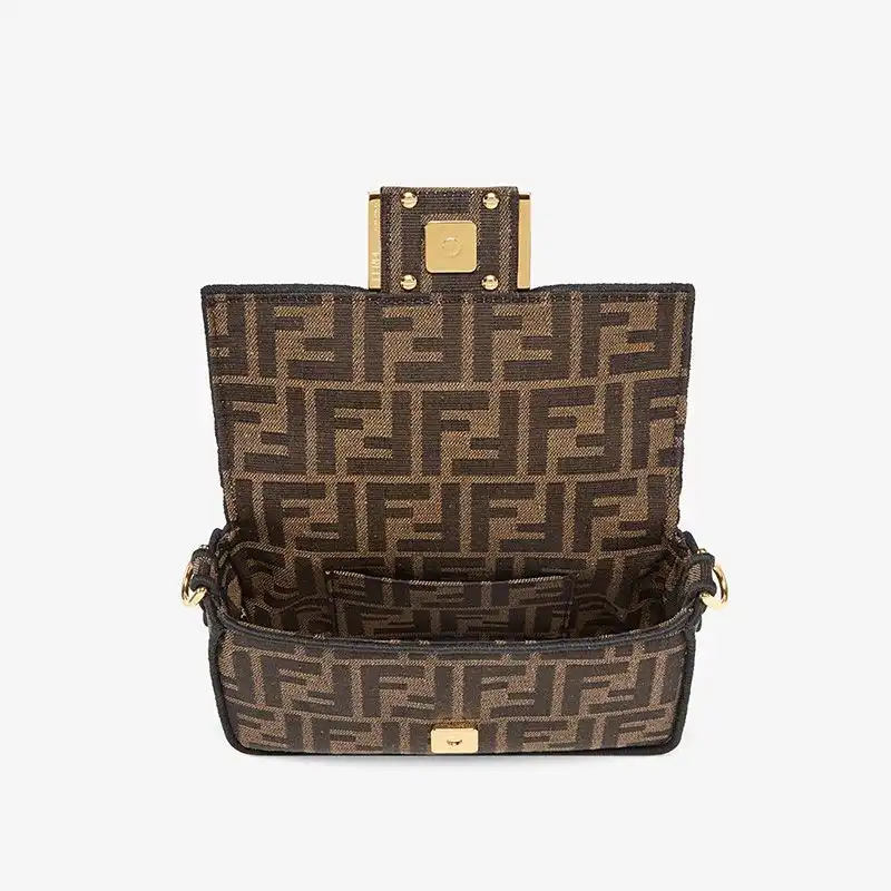 Cheap Fendi Mini Baguette Bag In FF Motif Fabric Brown