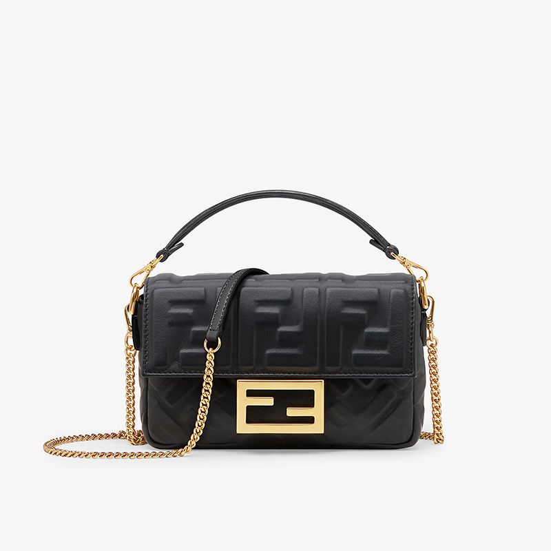 Affordable Fendi Mini Baguette Bag In FF Motif Nappa Leather Black