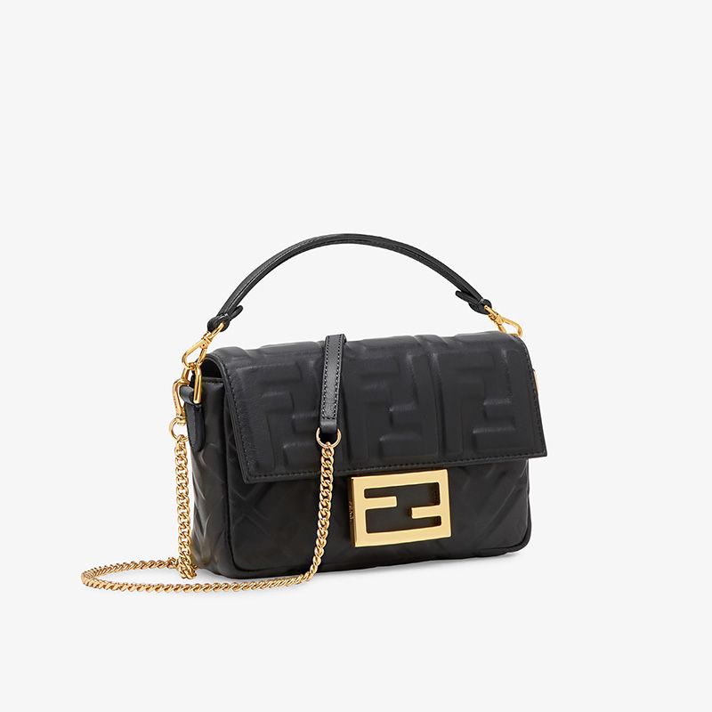 Affordable Fendi Mini Baguette Bag In FF Motif Nappa Leather Black