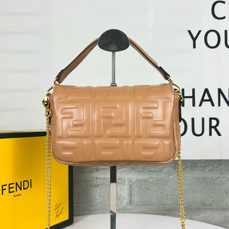 Affordable Fendi Mini Baguette Bag In FF Motif Nappa Leather Brown