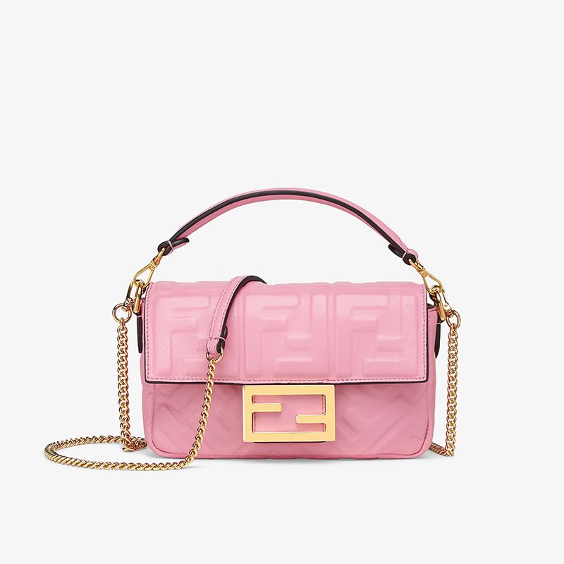 HOT Fendi Mini Baguette Bag In FF Motif Nappa Leather Pink