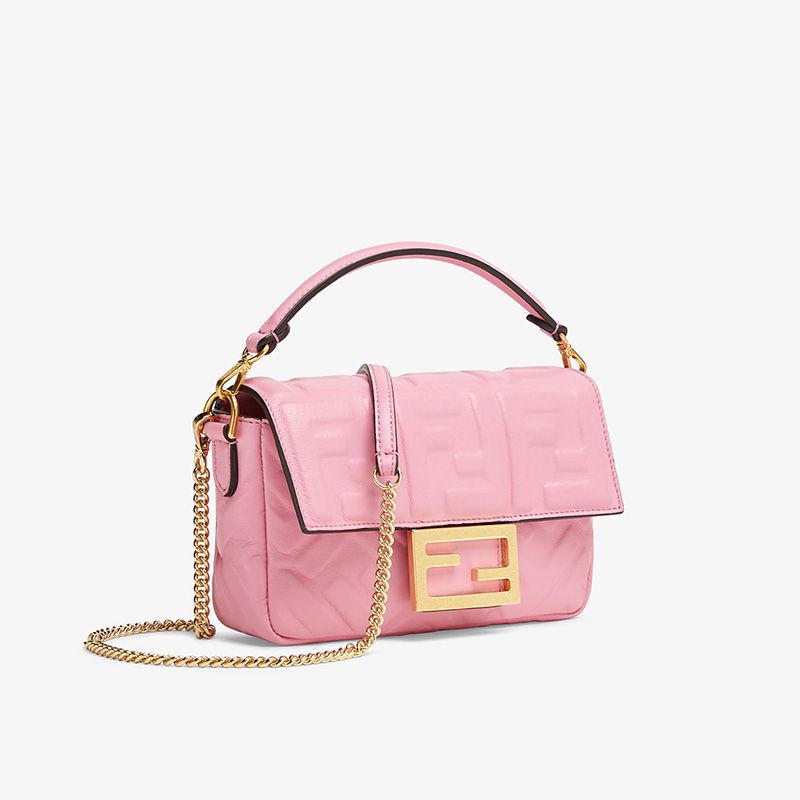 HOT Fendi Mini Baguette Bag In FF Motif Nappa Leather Pink