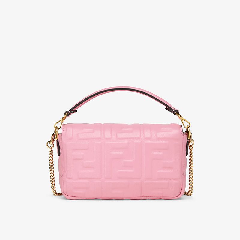 HOT Fendi Mini Baguette Bag In FF Motif Nappa Leather Pink