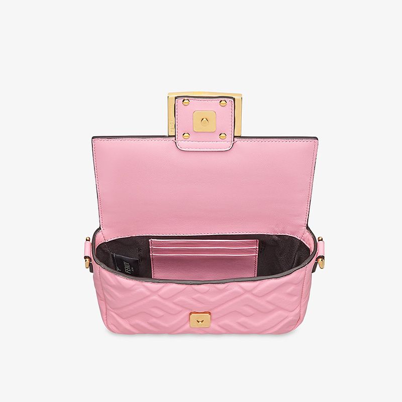 HOT Fendi Mini Baguette Bag In FF Motif Nappa Leather Pink