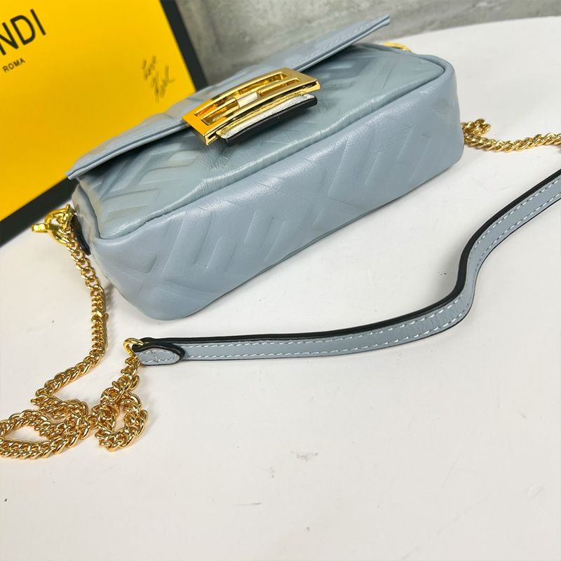 Affordable Fendi Mini Baguette Bag In FF Motif Nappa Leather Sky Blue