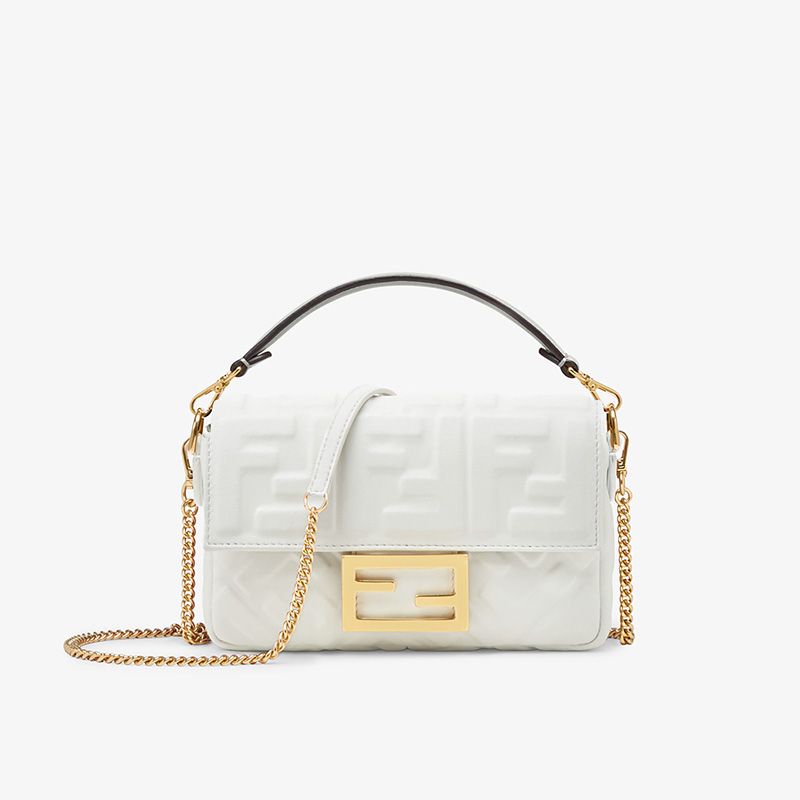 Affordable Fendi Mini Baguette Bag In FF Motif Nappa Leather White