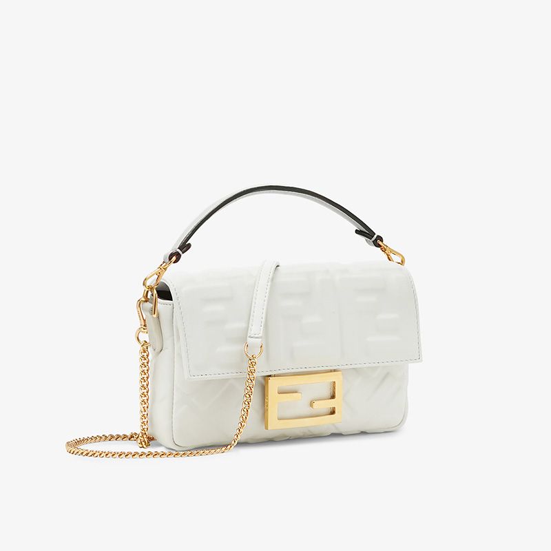 Affordable Fendi Mini Baguette Bag In FF Motif Nappa Leather White