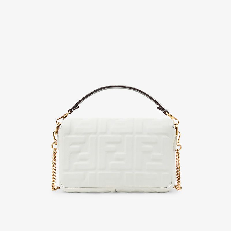 Affordable Fendi Mini Baguette Bag In FF Motif Nappa Leather White