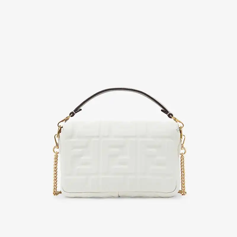 Cheap Fendi Mini Baguette Bag In FF Motif Nappa Leather White