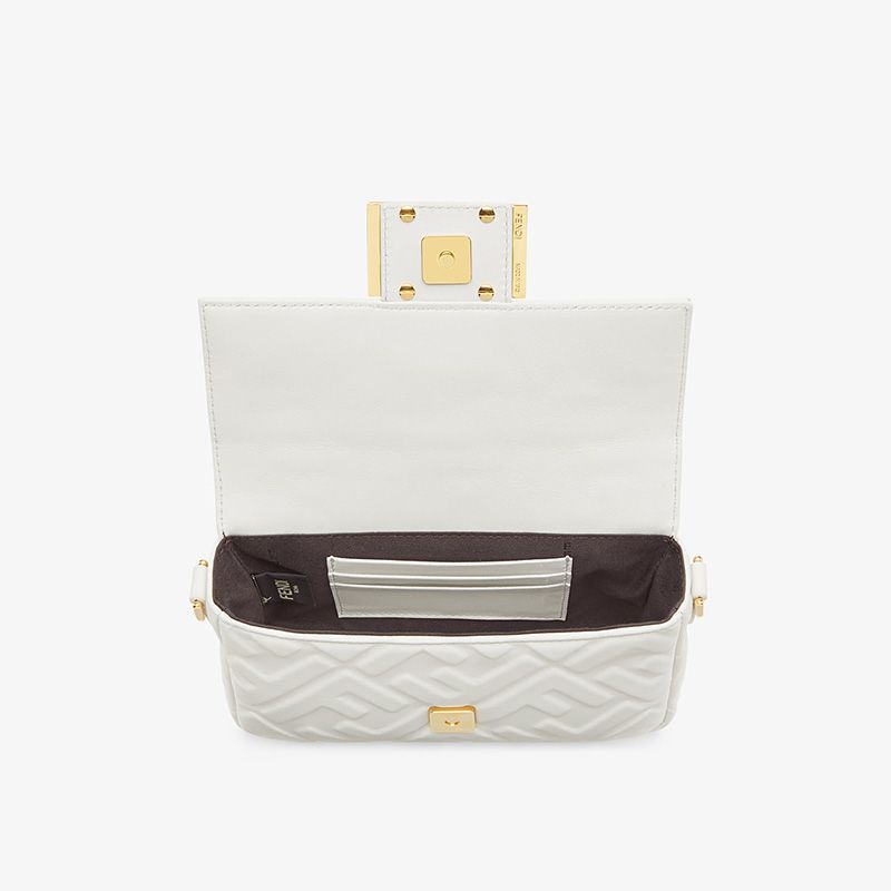 Affordable Fendi Mini Baguette Bag In FF Motif Nappa Leather White