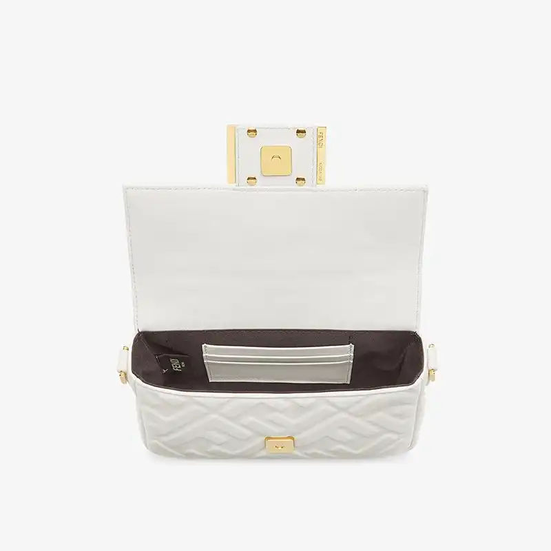 Cheap Fendi Mini Baguette Bag In FF Motif Nappa Leather White