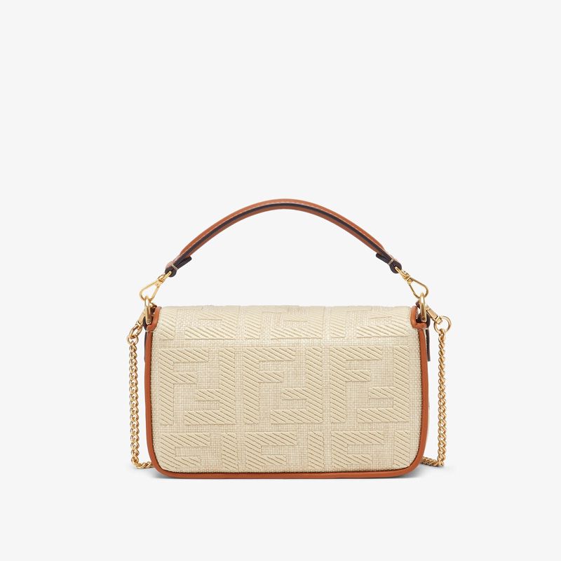 HOT Fendi Mini Baguette Bag In FF Motif Straw Beige