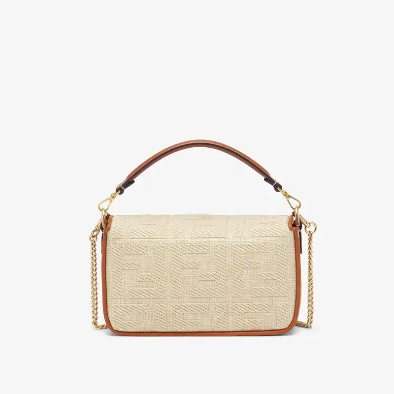 Cheap Fendi Mini Baguette Bag In FF Motif Straw Beige