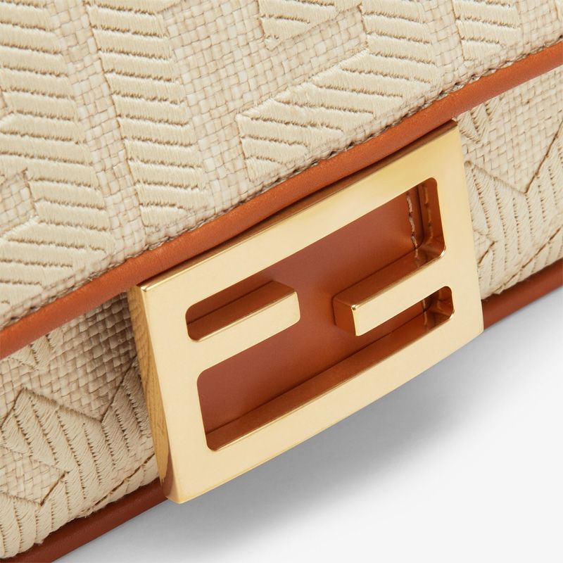 HOT Fendi Mini Baguette Bag In FF Motif Straw Beige