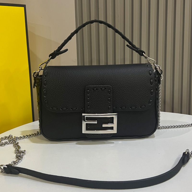 Affordable Fendi Mini Baguette Selleria Bag In Cuoio Romano Leather Black