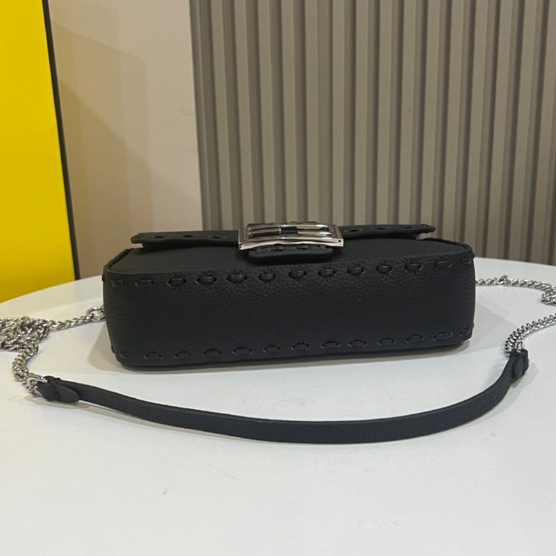 Affordable Fendi Mini Baguette Selleria Bag In Cuoio Romano Leather Black