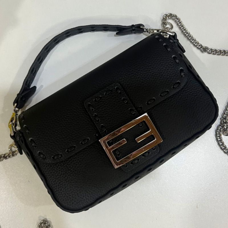 Affordable Fendi Mini Baguette Selleria Bag In Cuoio Romano Leather Black