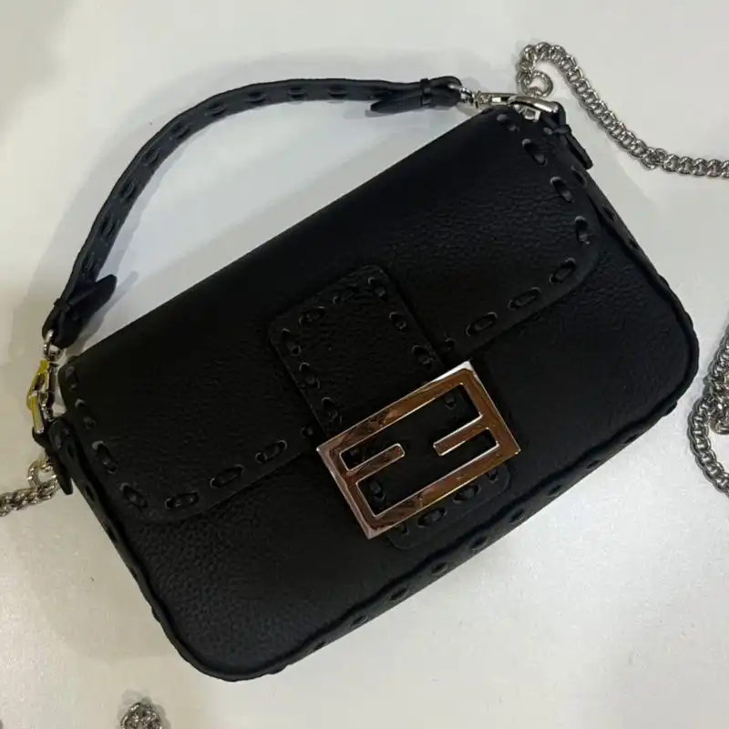 Affordable Fendi Mini Baguette Selleria Bag In Cuoio Romano Leather Black HOT SALE