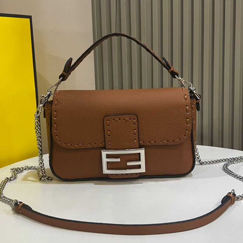 HOT Fendi Mini Baguette Selleria Bag In Cuoio Romano Leather Brown