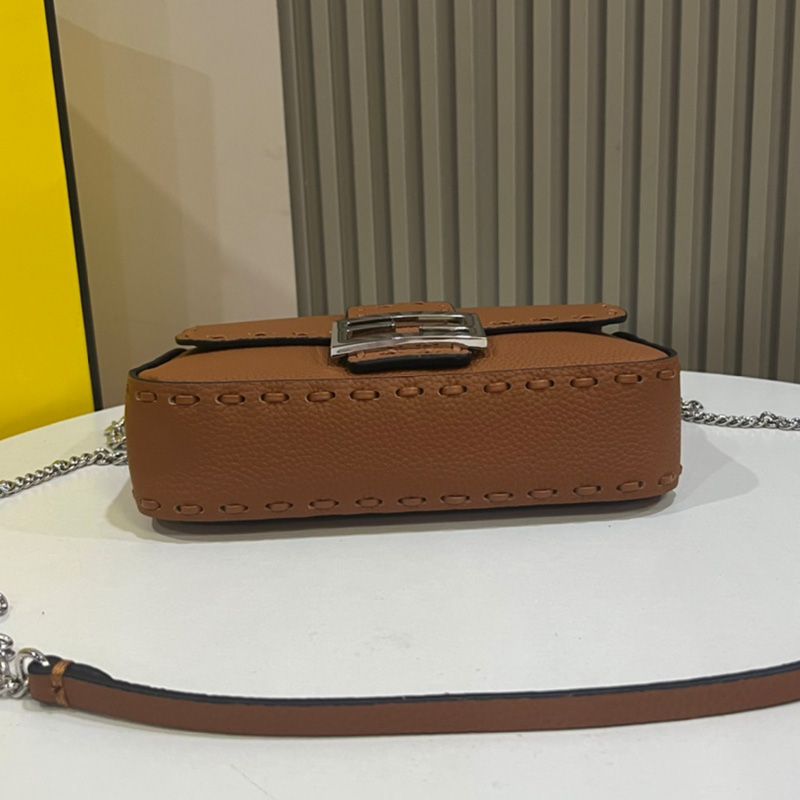 HOT Fendi Mini Baguette Selleria Bag In Cuoio Romano Leather Brown