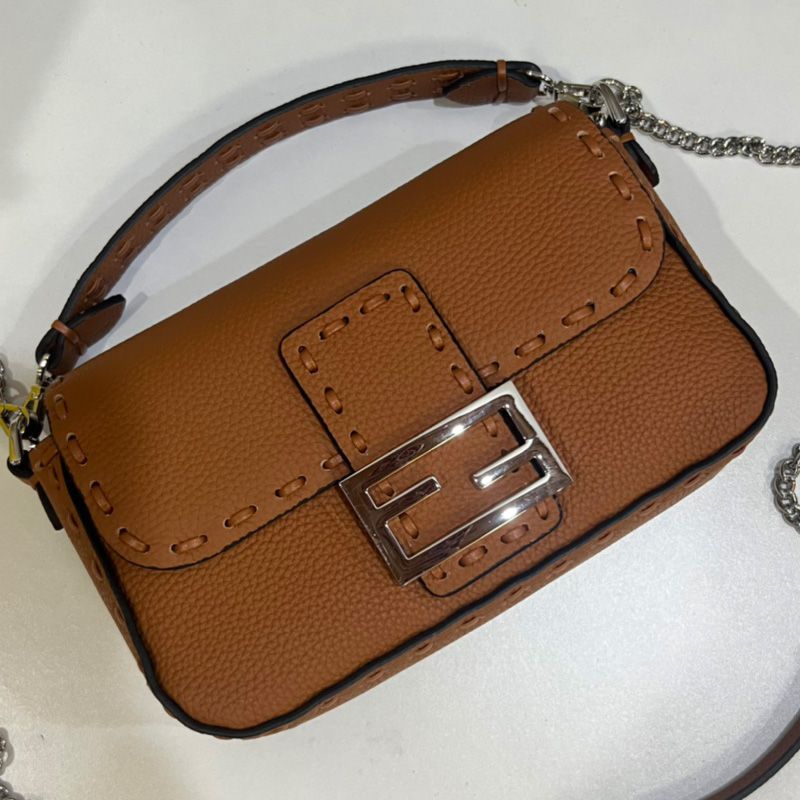 HOT Fendi Mini Baguette Selleria Bag In Cuoio Romano Leather Brown